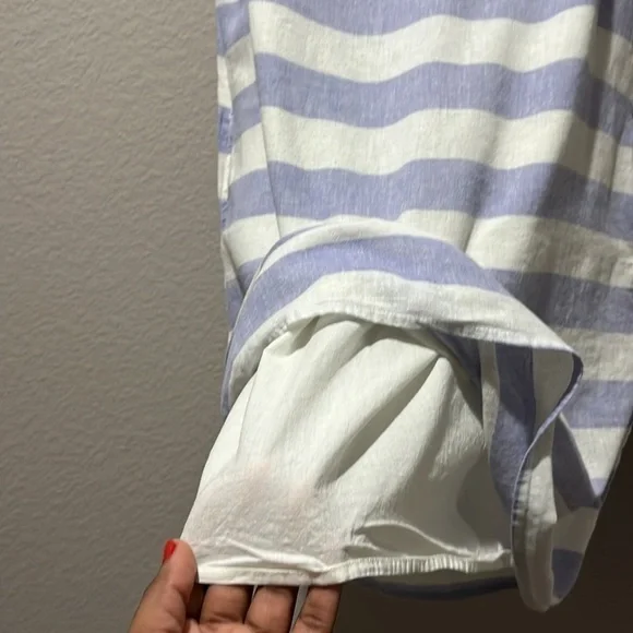 Beach Lunch Lounge Leandrina Blue Striped Linen Cotton Dress Pockets Size S/P - Picture 11 of 11